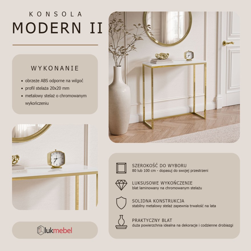 Konsola MODERN II ZŁOTY CHROM 80/100 cm wysoki połysk