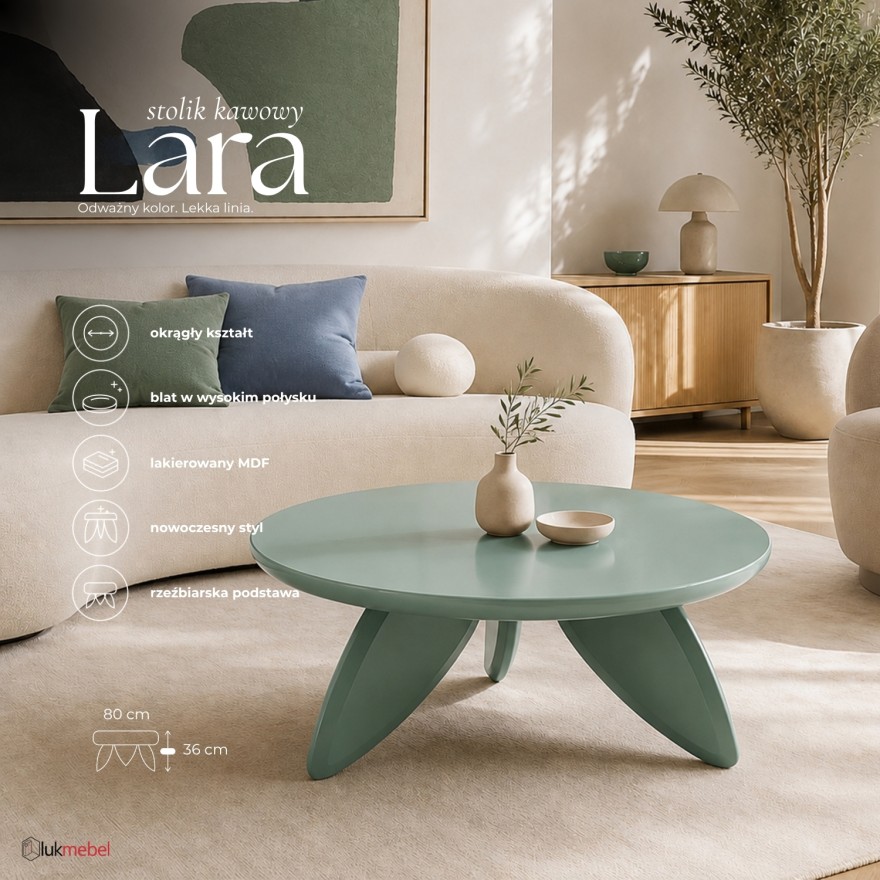 Designerski stolik kawowy LARA 80 cm z okrągłym blatem w połysku