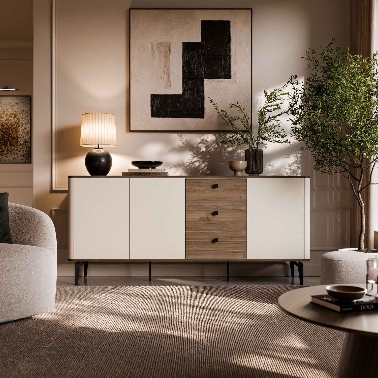 Komoda MOCHA 180 cm 3D3S kaszmir Orzech Royal z szufladami