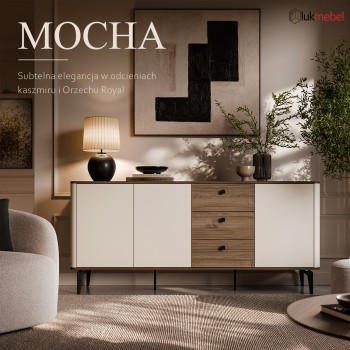 Komoda MOCHA 180 cm 3D3S kaszmir Orzech Royal z szufladami
