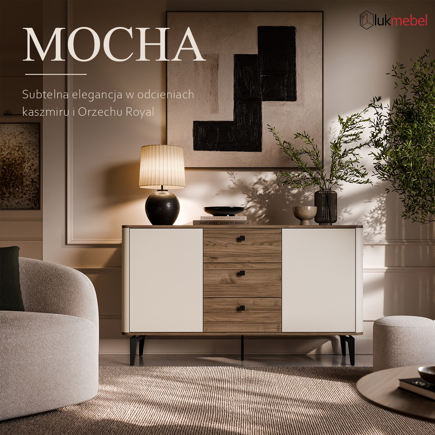 Komoda MOCHA 140 cm 2D3S kaszmir Orzech Royal z szufladami