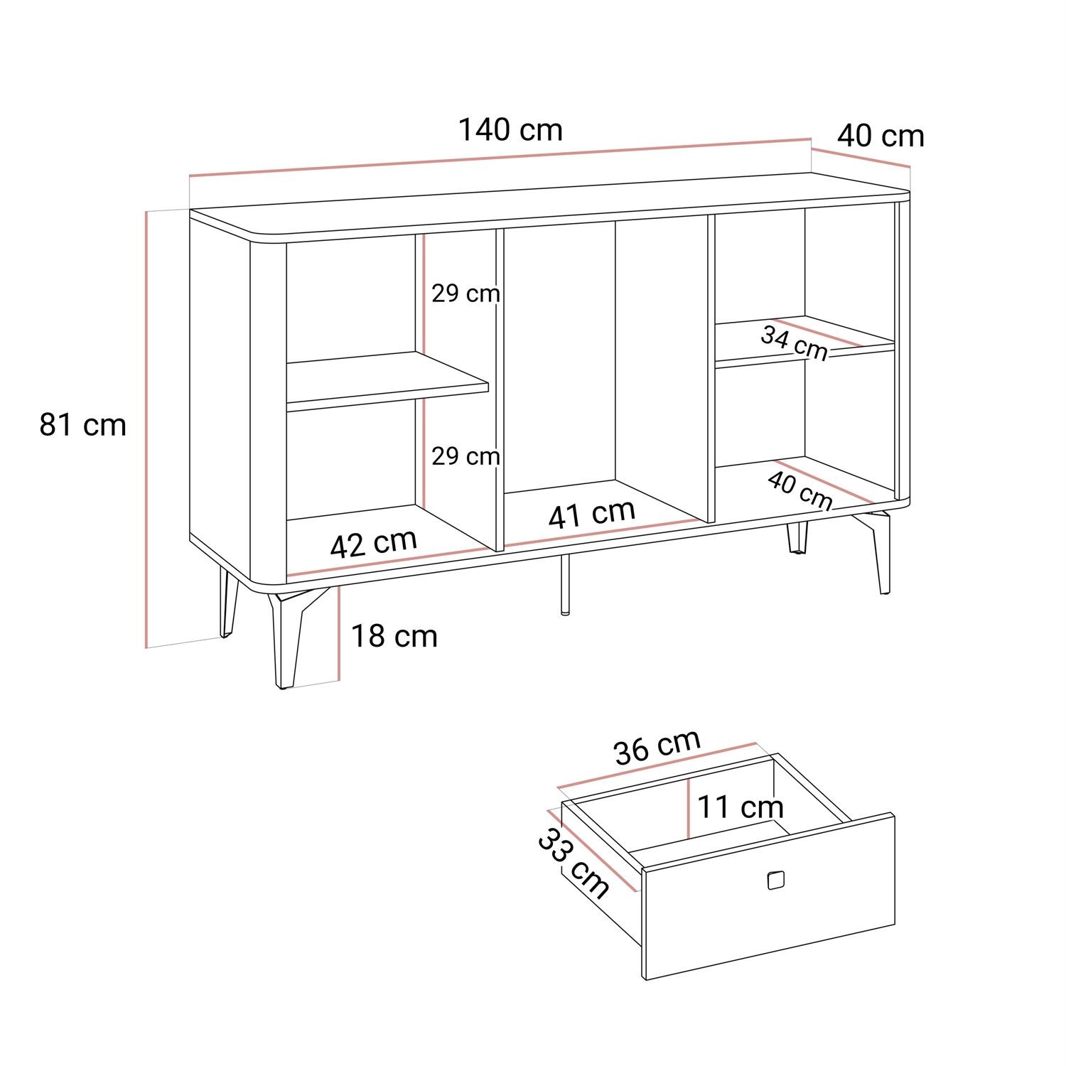Komoda MOCHA 140 cm 2D3S kaszmir Orzech Royal z szufladami