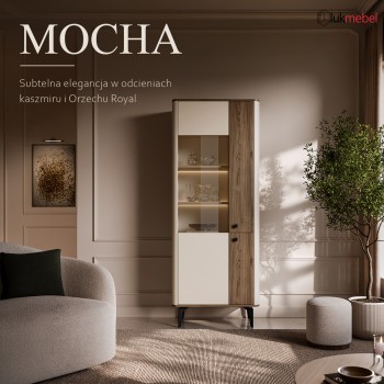 Witryna do salonu MOCHA z przeszklonym frontem i LED