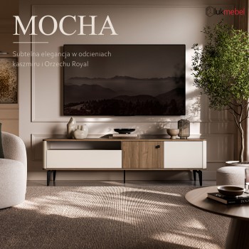 Nowoczesna szafka RTV MOCHA 180 cm z szufladą i otwartą półką