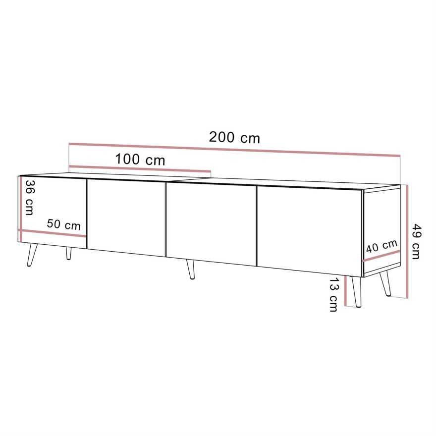 Szafka RTV COLGANTE TRAWERTYN 200 cm na nóżkach