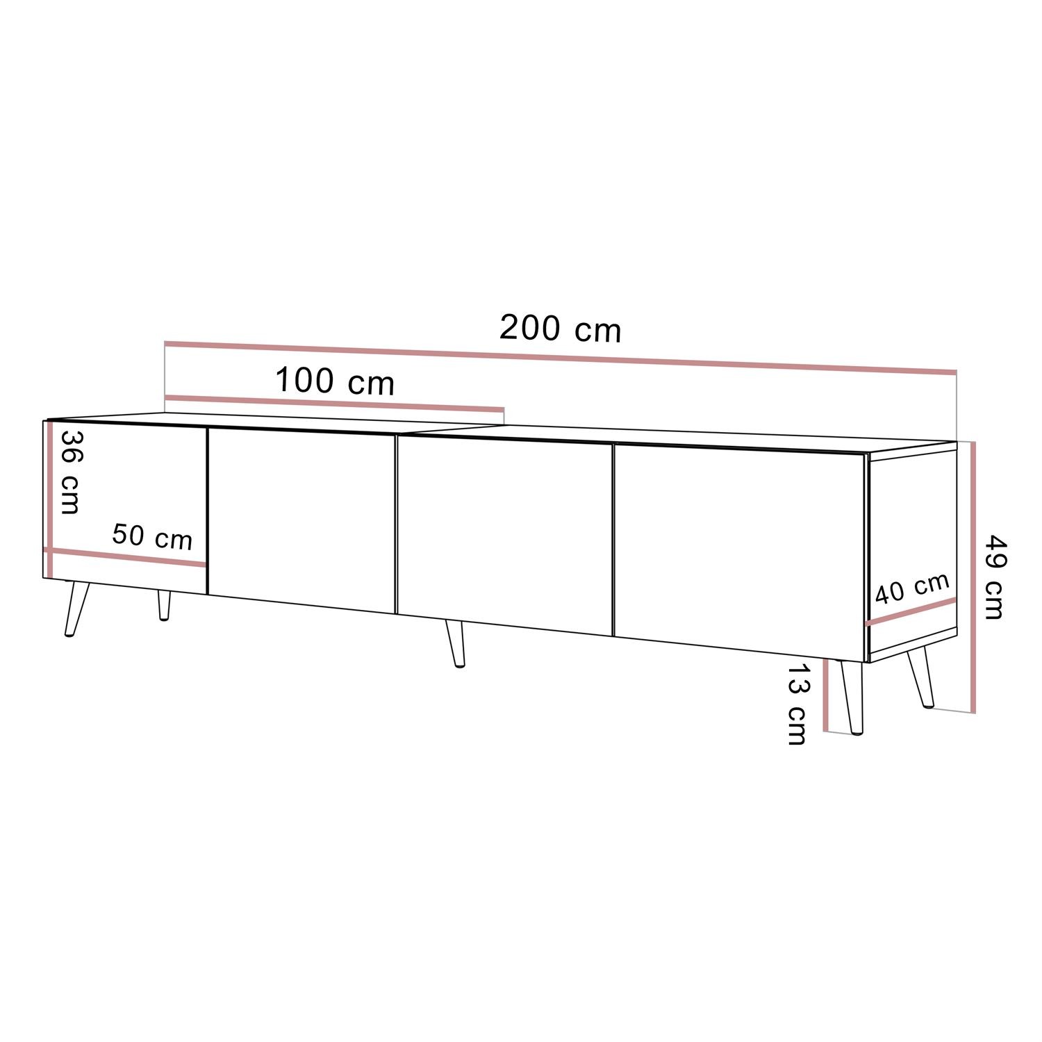 Szafka RTV COLGANTE TRAWERTYN 200 cm na nóżkach