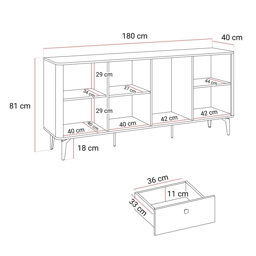 Komoda MOCHA 180 cm 3D3S kaszmir Orzech Royal z szufladami