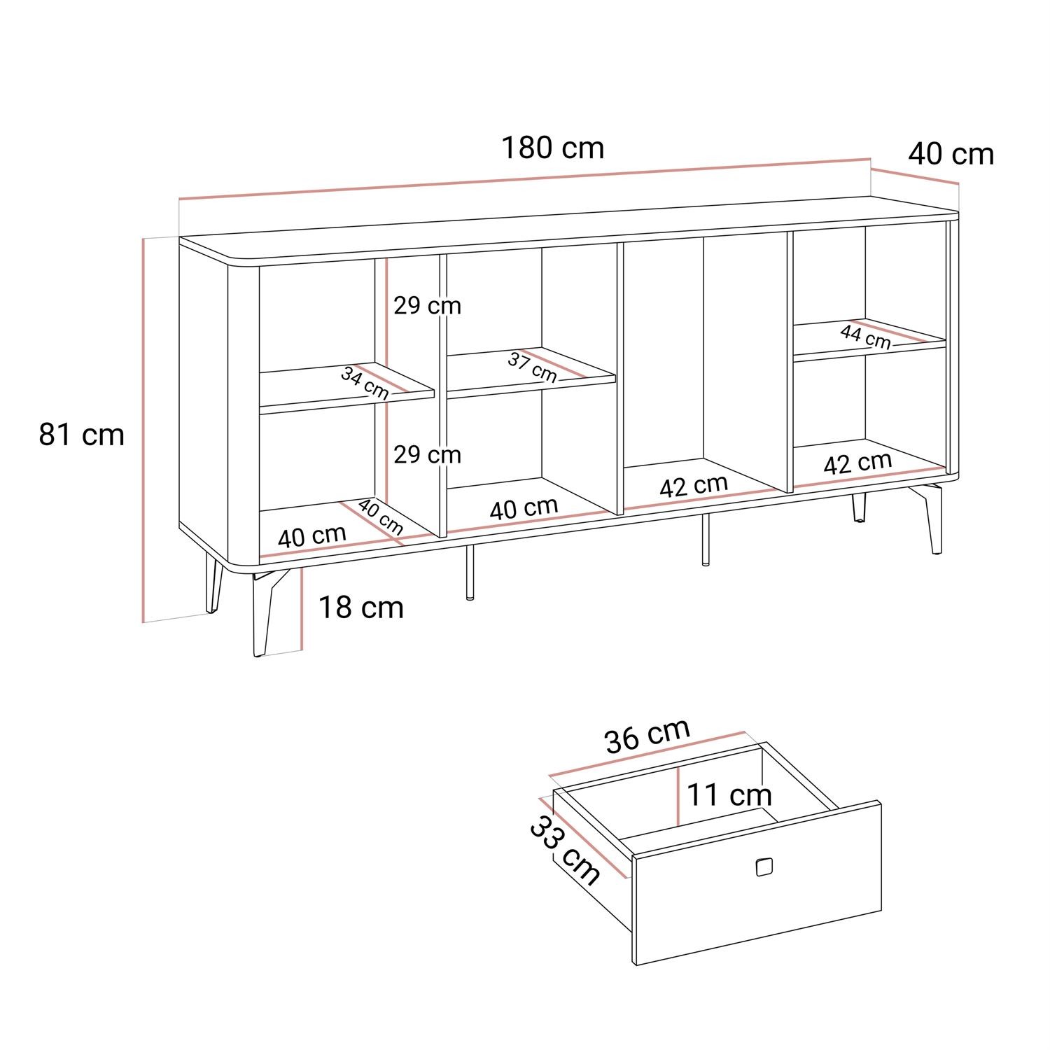 Komoda MOCHA 180 cm 3D3S kaszmir Orzech Royal z szufladami