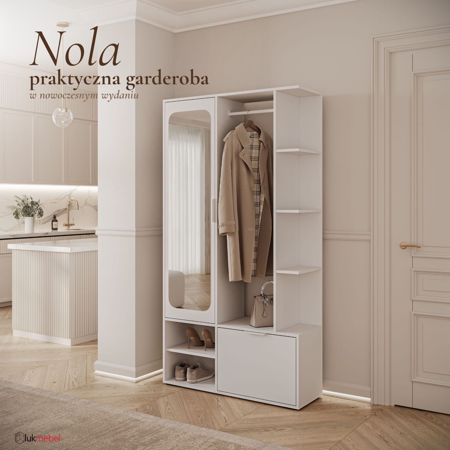 Garderoba NOLA z lustrem i szafką na buty