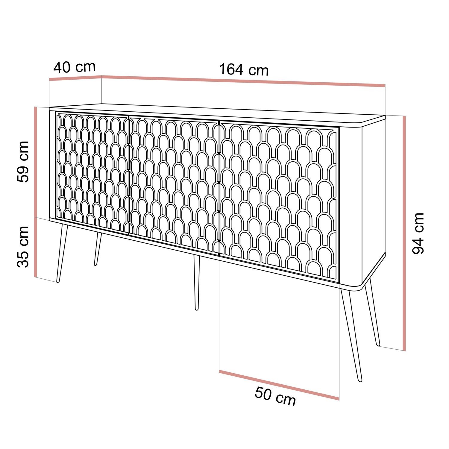 Komoda MILANO 3D z dekoracyjnymi frontami na wysokich nogach
