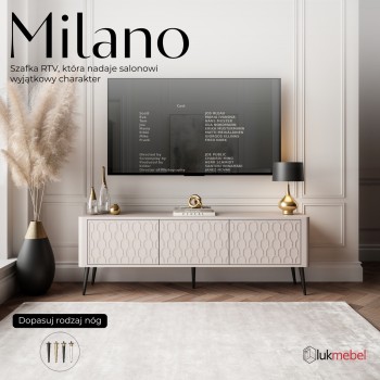 Szafka RTV MILANO 3D z dekoracyjnymi frontami na wysokich nóżkach
