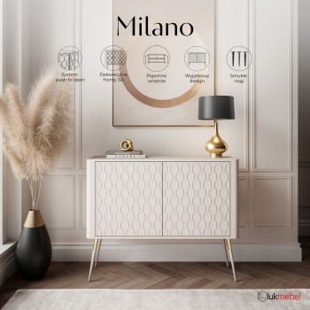 Komoda MILANO 2D z dekoracyjnymi frontami na wysokich nóżkach