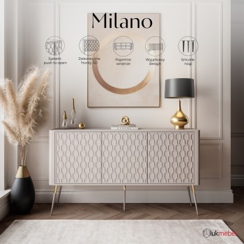 Komoda MILANO 3D z dekoracyjnymi frontami na wysokich nogach