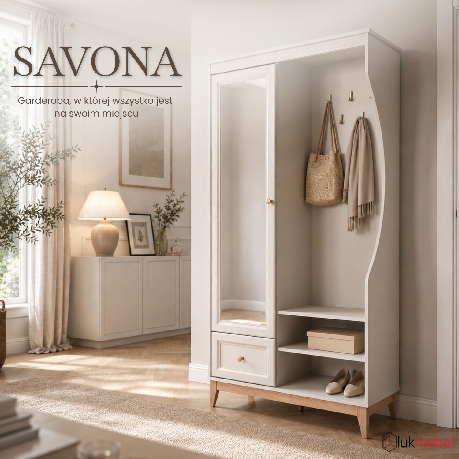 Garderoba SAVONA z lustrem i szafką na buty do przedpokoju