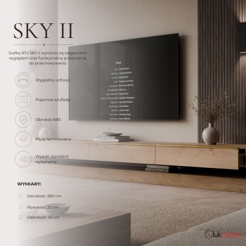 Szafka RTV SKY II 280 cm z oświetleniem LED i złotymi uchwytami