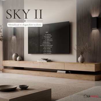 Szafka RTV SKY II 280 cm z oświetleniem LED i złotymi uchwytami