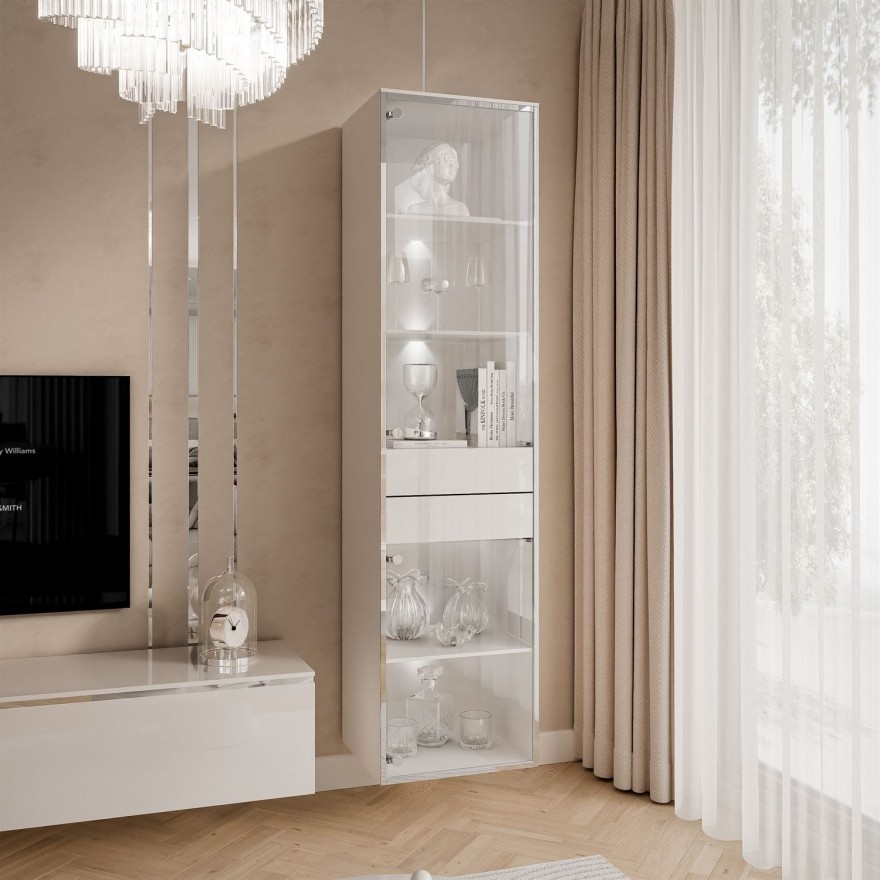 Witryna do salonu AURORA SILVER z oświetleniem LED