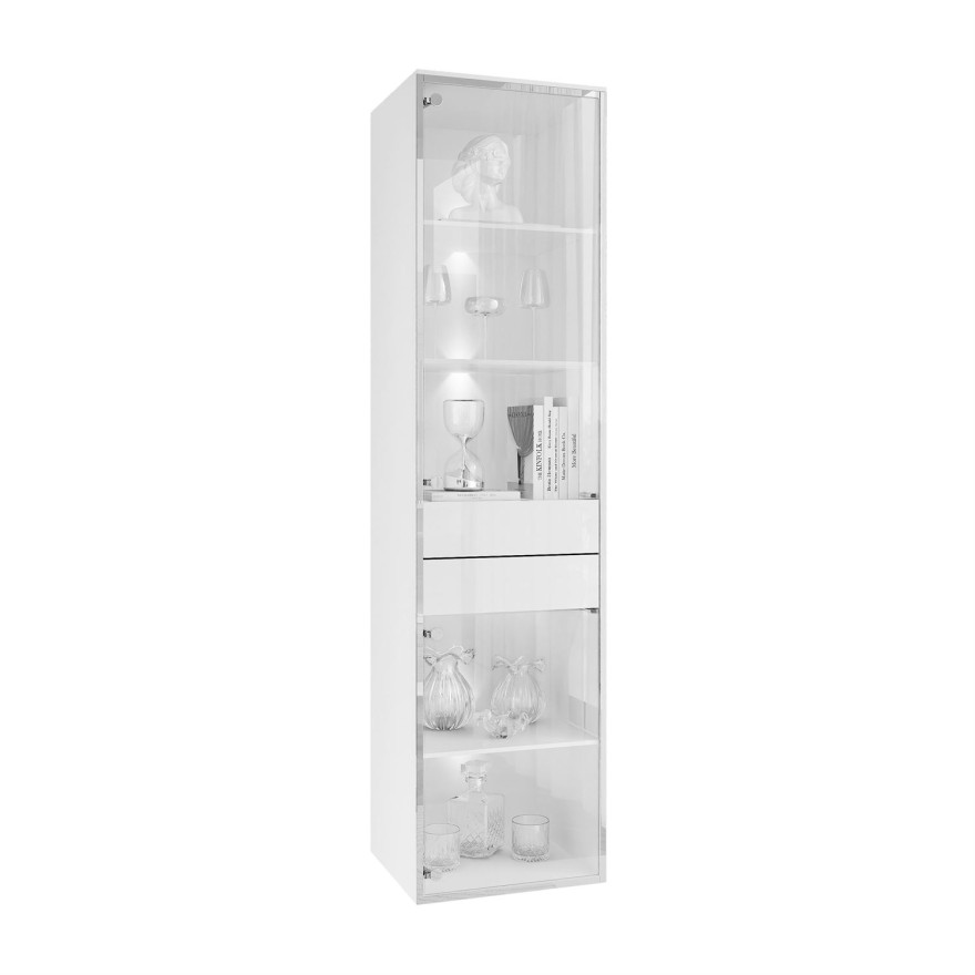 Witryna do salonu AURORA SILVER z oświetleniem LED
