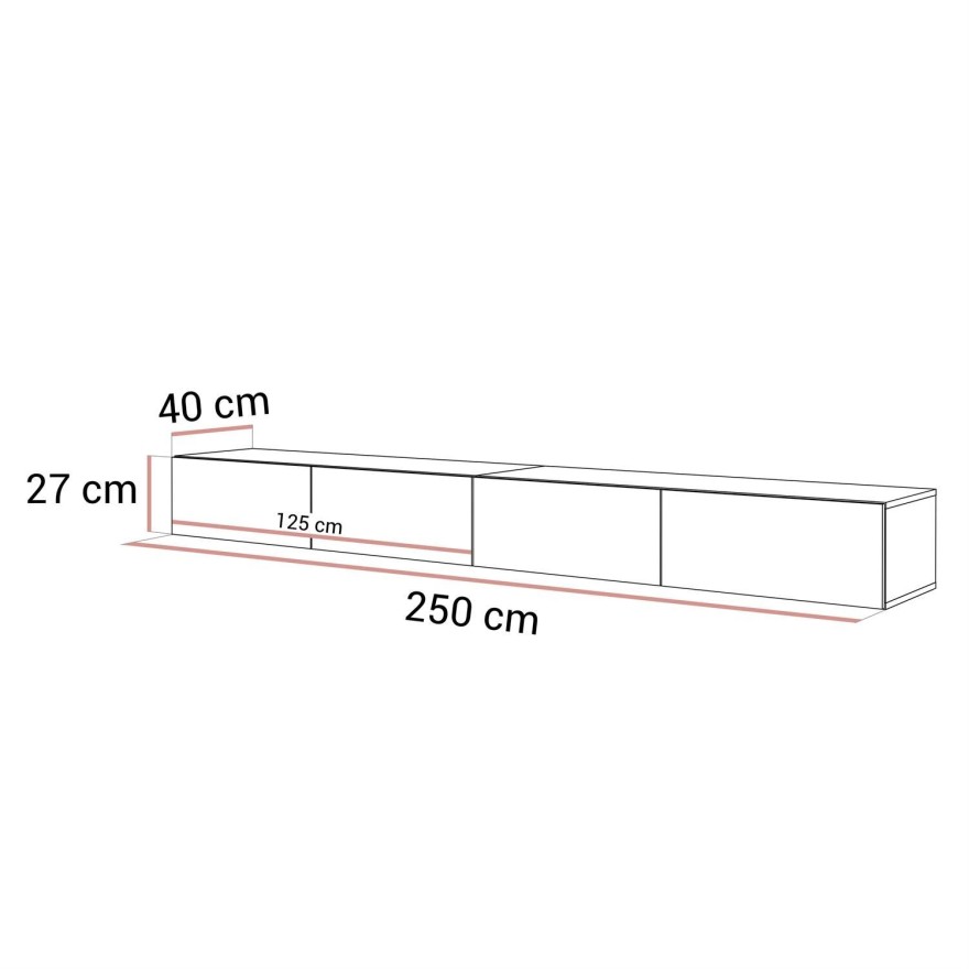 Podwieszana szafka RTV CARMEN kaszmir MAT 250 cm