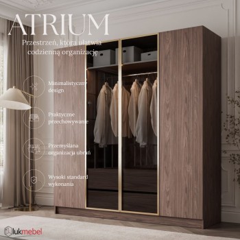 Czterodrzwiowa szafa ATRIUM GOLD ORZECH ze szklanym frontem