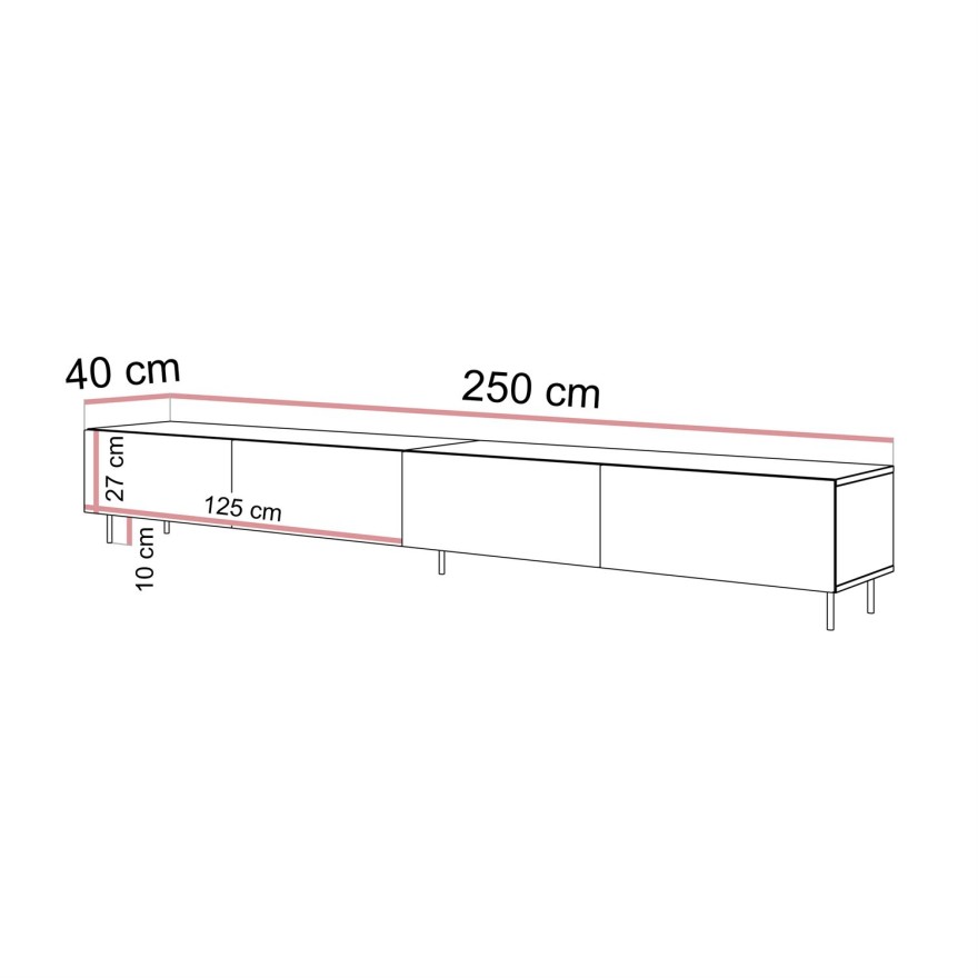 Szafka RTV CARMEN 250 cm kaszmir na nóżkach