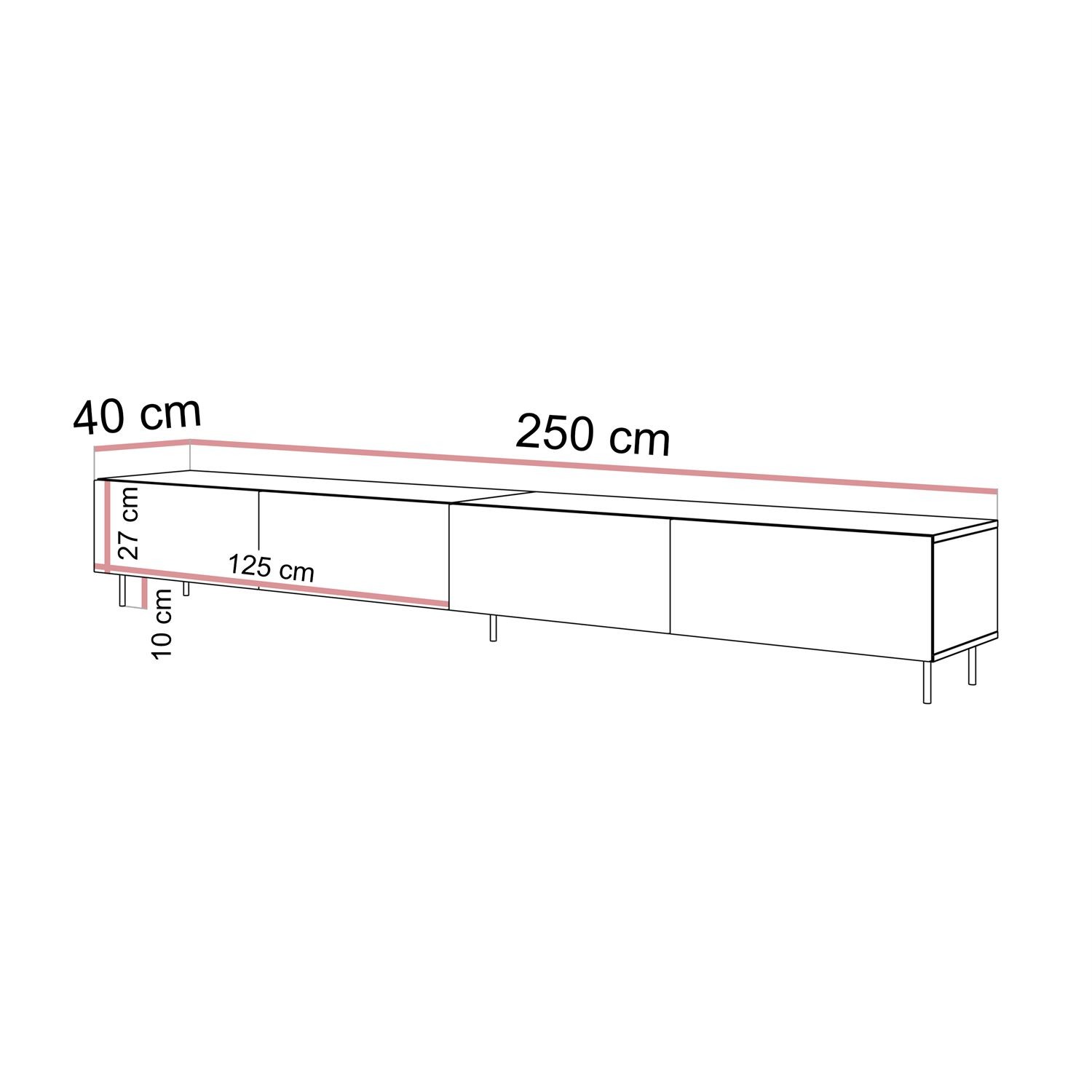 Szafka RTV CARMEN 250 cm kaszmir na nóżkach