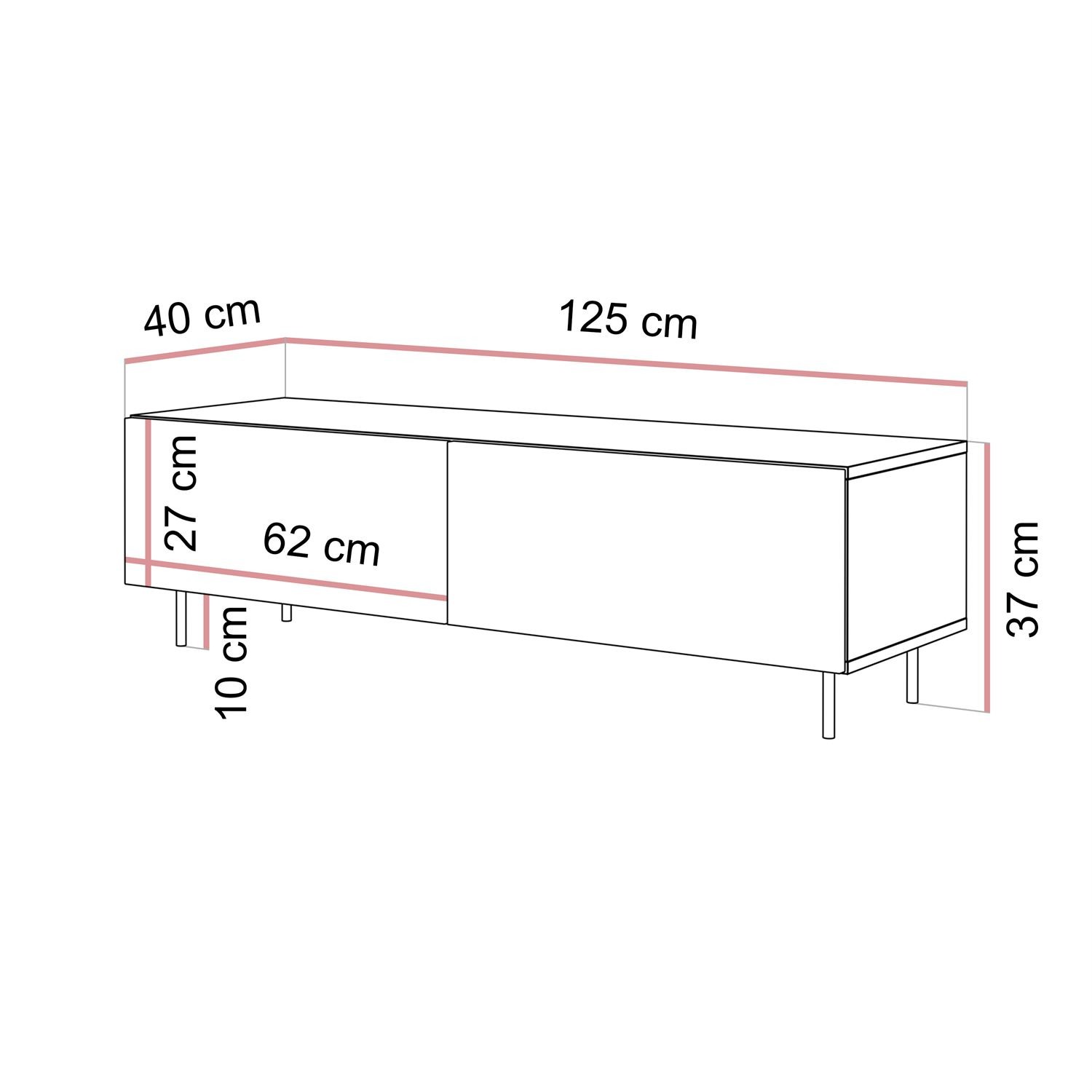 Szafka RTV CARMEN 125 cm kaszmir na nóżkach