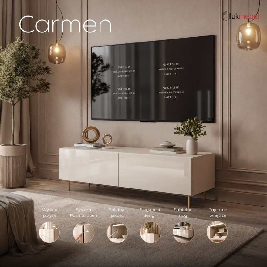 Szafka RTV CARMEN 125 cm kaszmir na nóżkach