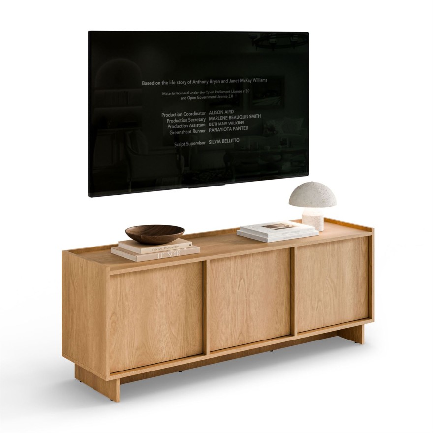 Szafka RTV YUKI 147 cm dąb karmelowy 3D w stylu japandi