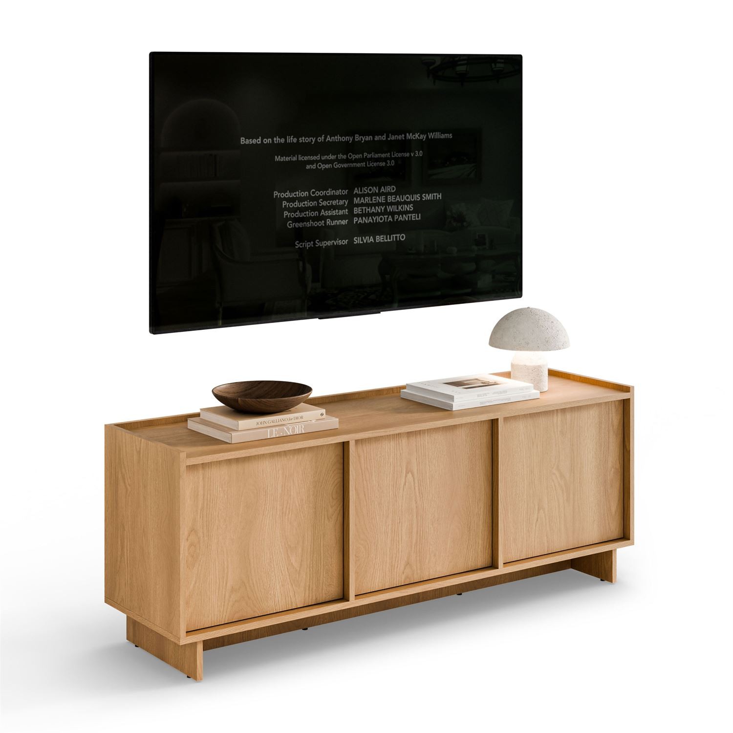 Szafka RTV YUKI 147 cm dąb karmelowy 3D w stylu japandi