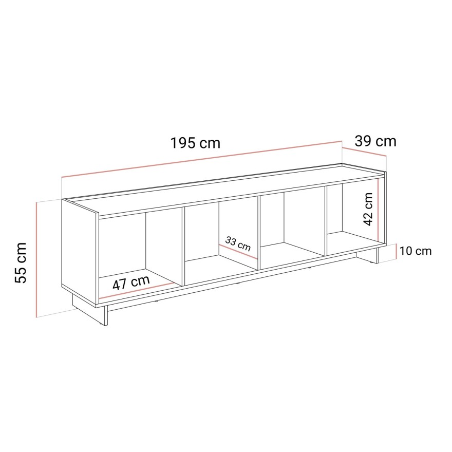 Szafka RTV YUKI 195 cm dąb karmelowy 4D w stylu japandi