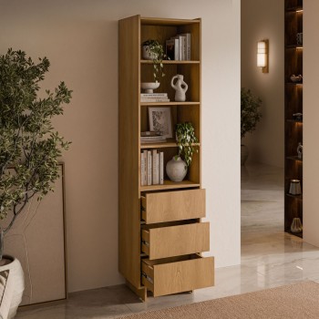 Wąski regał YUKI 50 cm z szufladami w stylu japandi