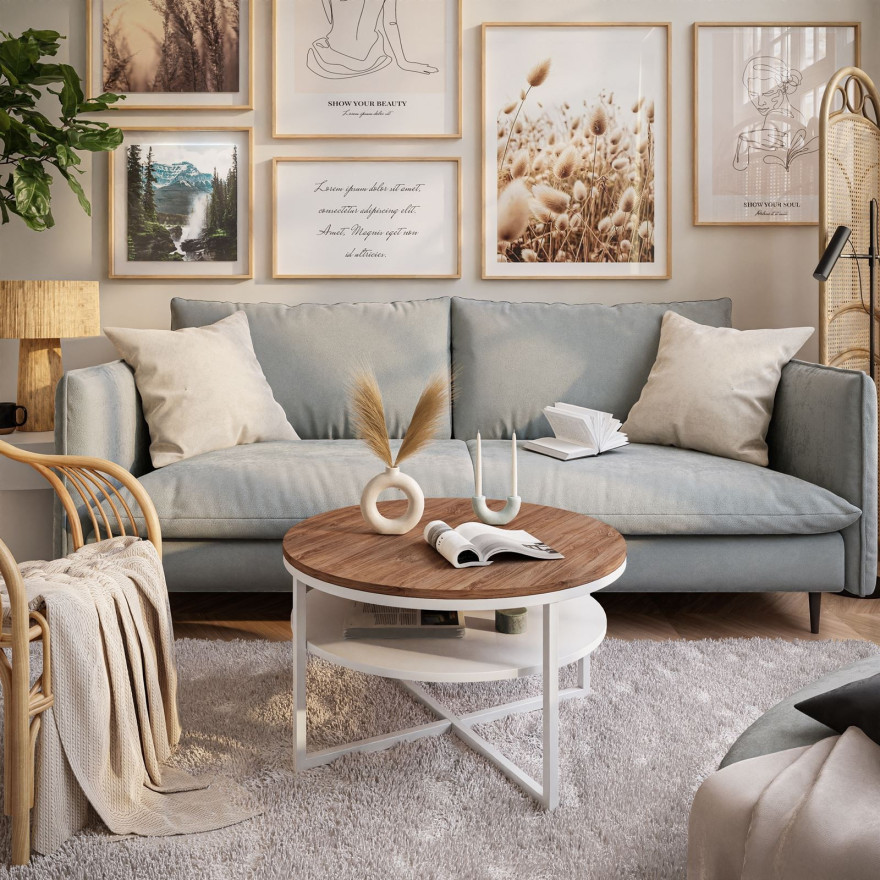 Okrągły stolik kawowy CIRI-X z półką dąb artisan wotan stirling Okrągły stolik kawowy CIRI-X z półką dąb artisan wotan stirling