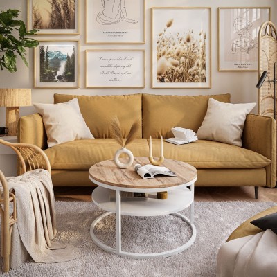 Okrągły stolik kawowy CIRI z półką dąb artisan wotan stirling