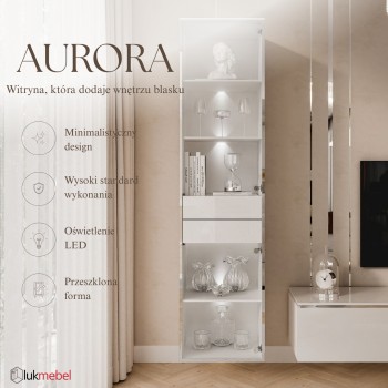 Witryna do salonu AURORA SILVER z oświetleniem LED