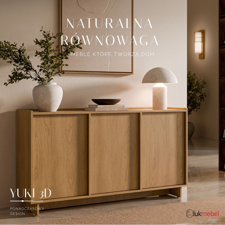 Komoda YUKI 147 cm dąb karmelowy 3D w stylu japandi