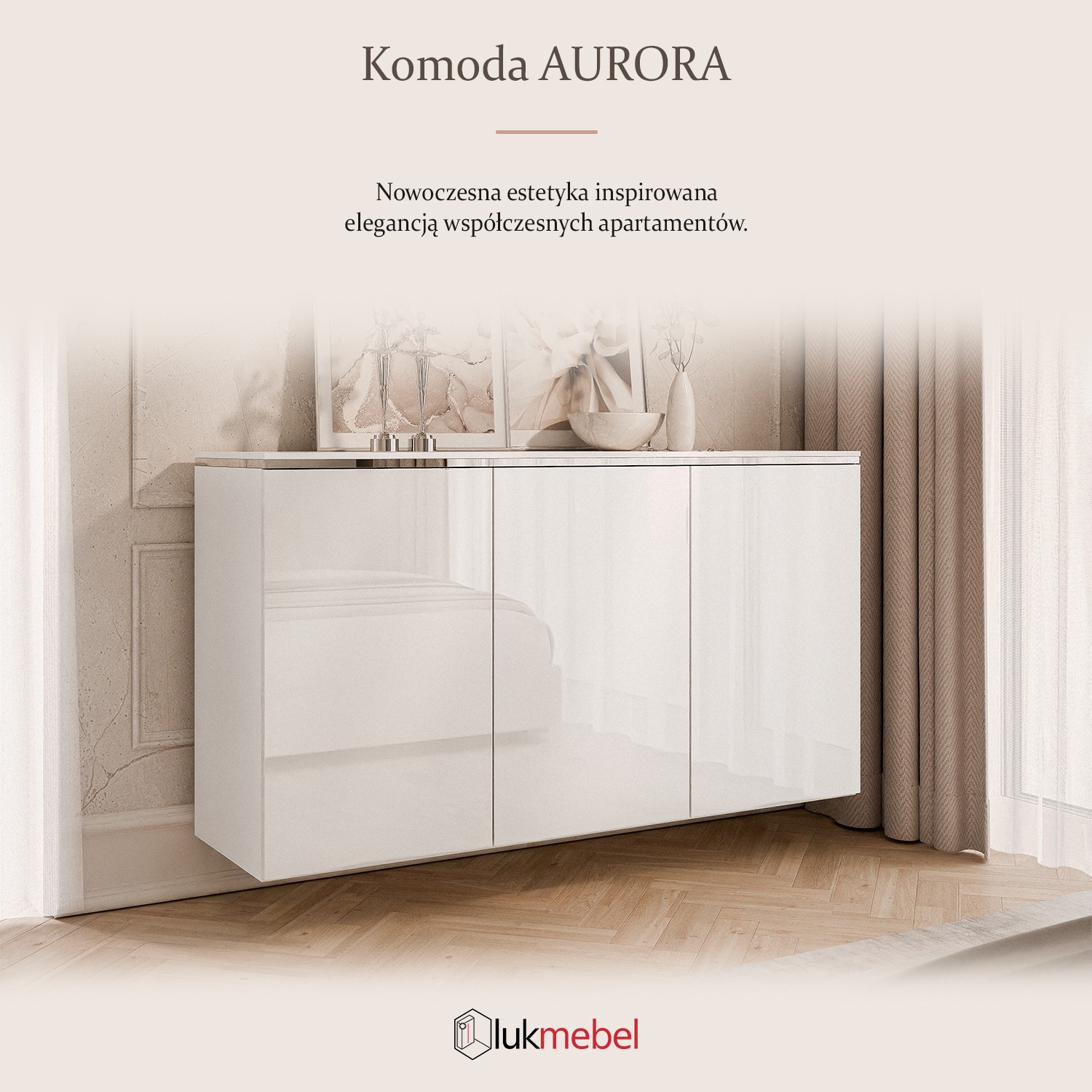 Komoda trzydrzwiowa AURORA SILVER 3D