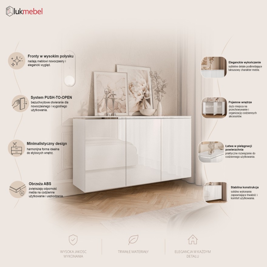 Komoda trzydrzwiowa AURORA SILVER 3D