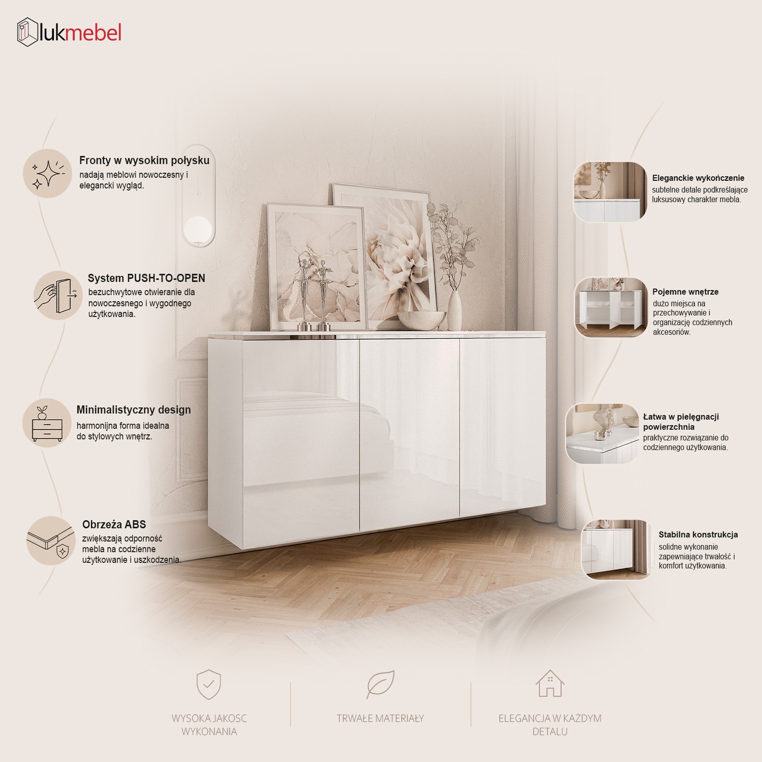 Komoda trzydrzwiowa AURORA SILVER 3D