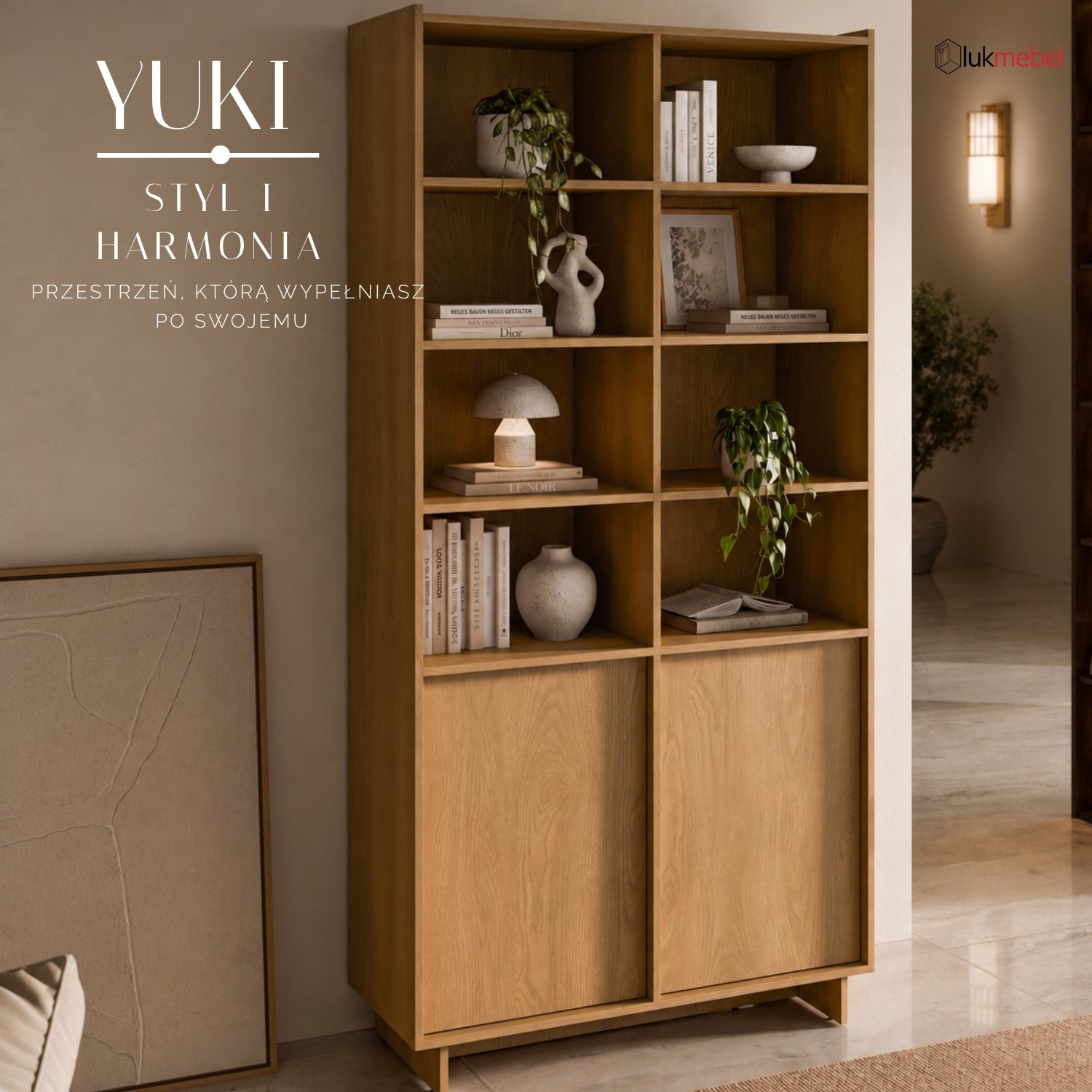 Szeroki regał YUKI 98 cm na książki w stylu japandi