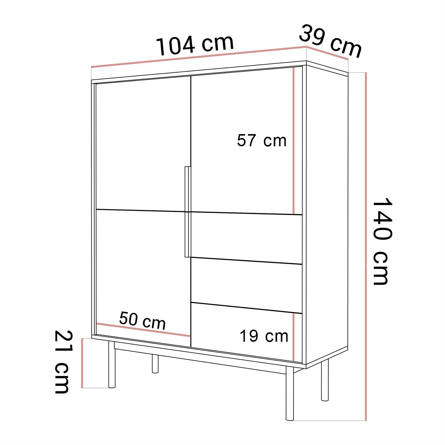 Trzydrzwiowa komoda MIRACLE 3D3S z szufladami