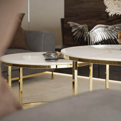 Ława okrągła SELAVI 2w1 złoty chrom połysk