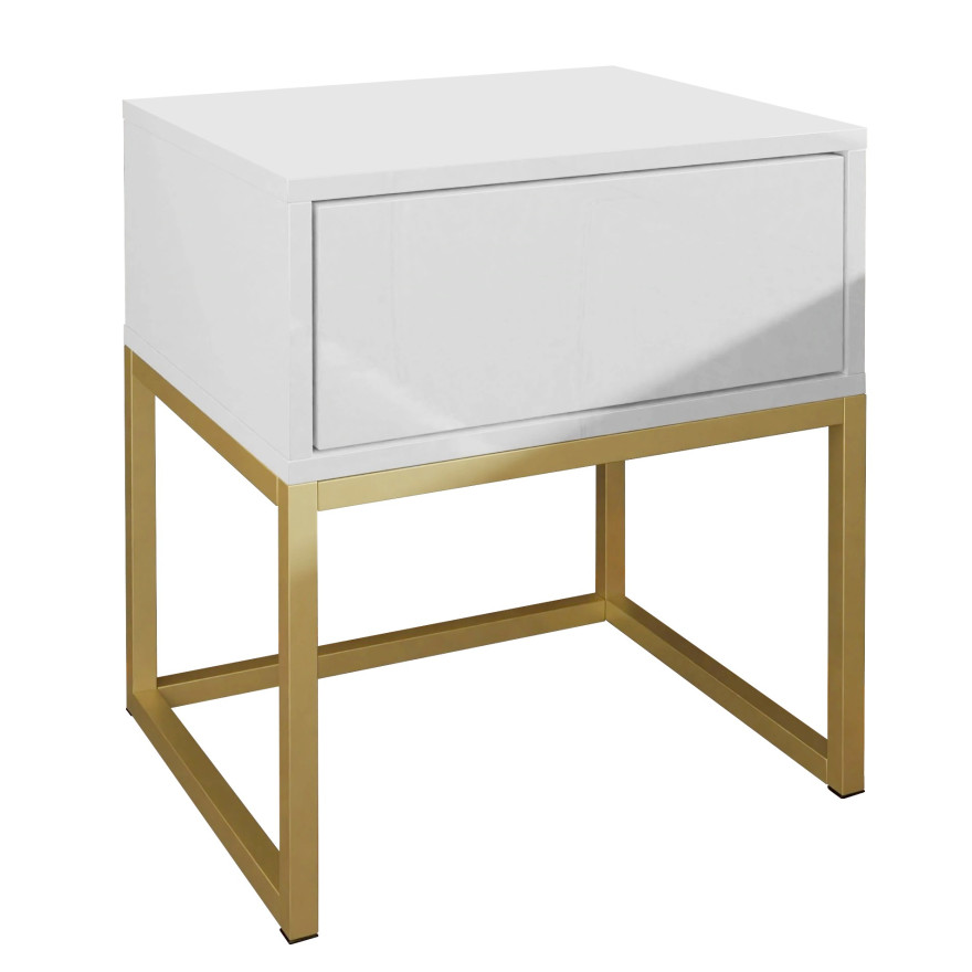 Stolik nocny BLANCO GLAMOUR na złotym stelażu