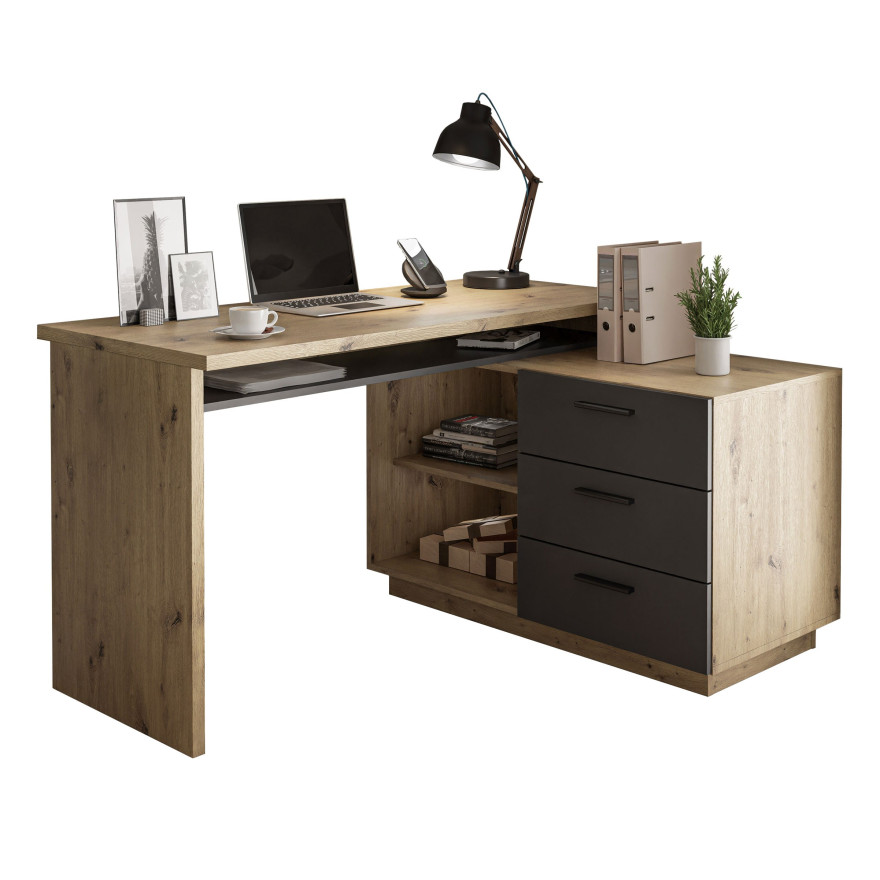 Biurko narożne CHIA dąb artisan grafit