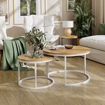 Okrągły stolik kawowy CIRI 2w1 dąb naturalny