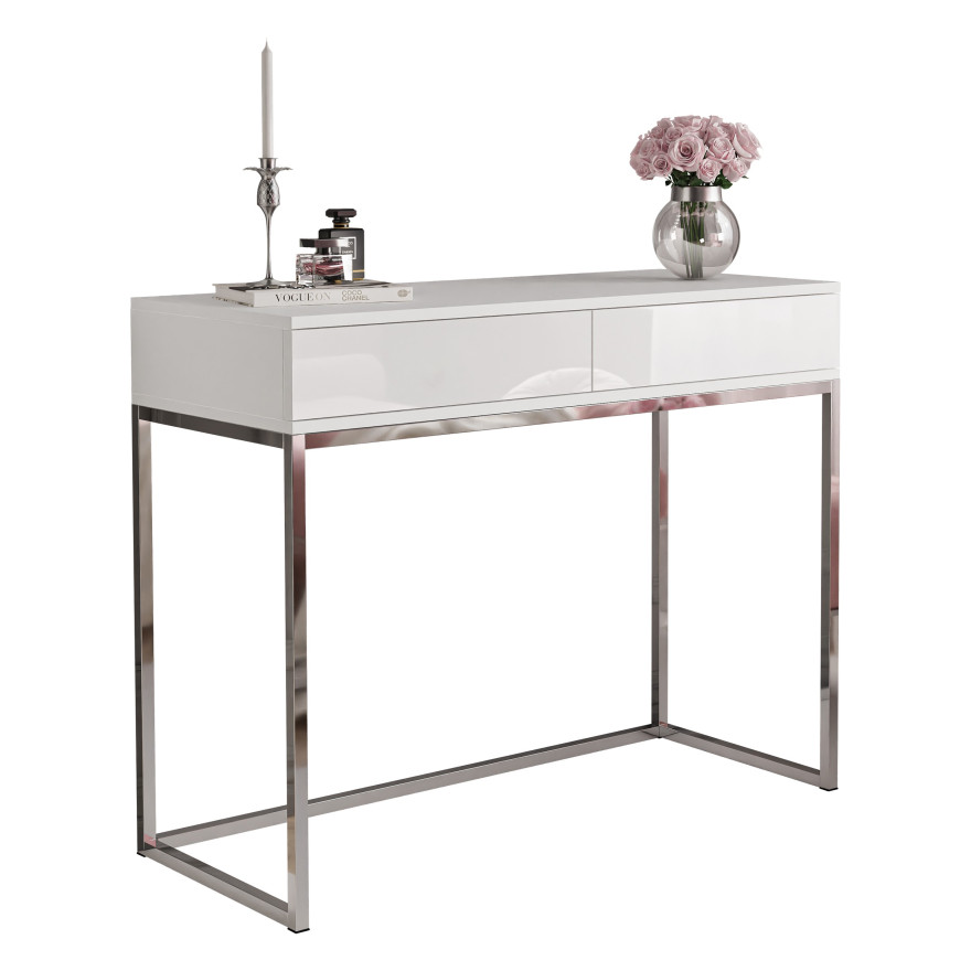 Konsola BLANCO na chromowanym stelażu biały połysk