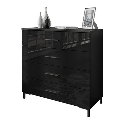 Komoda LINA czarny połysk z szufladami czarne uchwyty nóżki LED Komoda LINA czarny połysk z szufladami czarne uchwyty nóżki LED