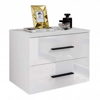 Stolik nocny LINA II podwieszany CZARNY UCHWYT LED wysoki połysk