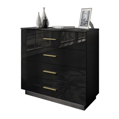 Komoda LINA 95 z uchwytami czarny połysk LED Komoda LINA 95 z uchwytami czarny połysk LED