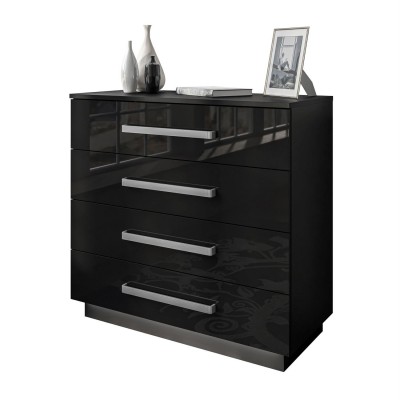Komoda LINA 95 z metalowymi uchwytami czarny połysk LED